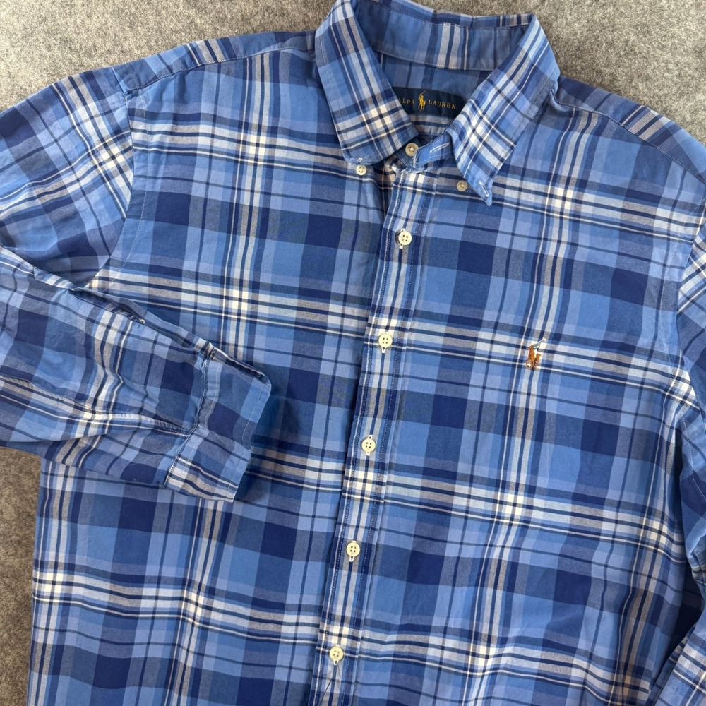 Polo Ralph Lauren Button Down Shirt Mens XL Blue Plaid Long Sleeve Pony Logo